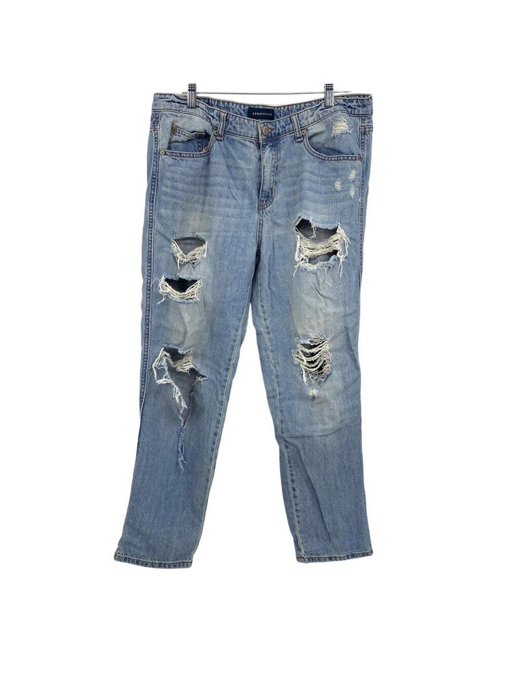 Aeropostale Women's Jeans Size 12 Distressed Light Wash Straight Leg